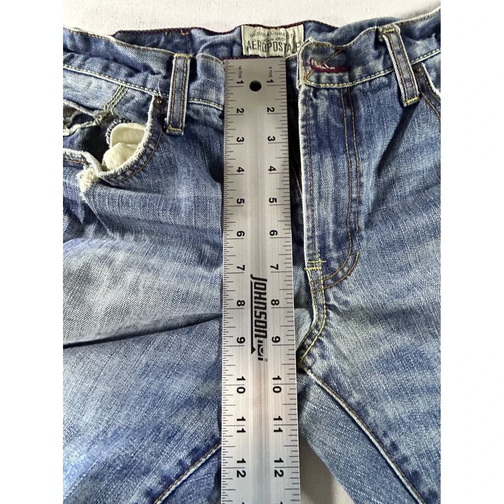 Aeropostale Mens Distressed Straight Leg Jeans‎ Blue Medium Wash Denim 33x27